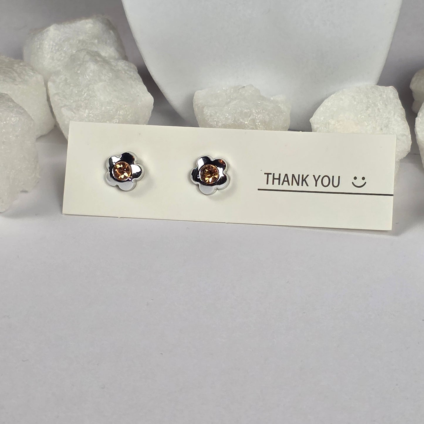 Silver Flower Brown Crystal Stud Earrings A13