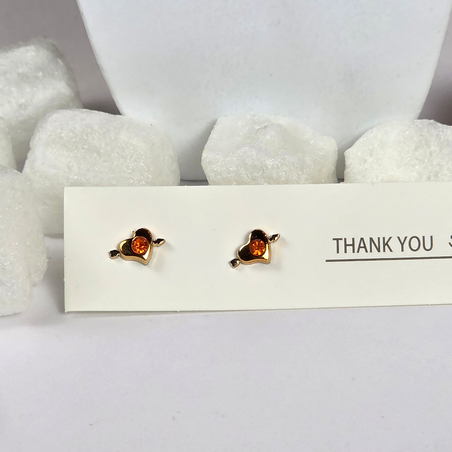 Gold Heart Brown Crystal Stud Earrings A11