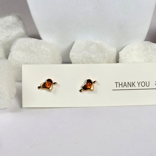 Gold Heart Brown Crystal Stud Earrings A11