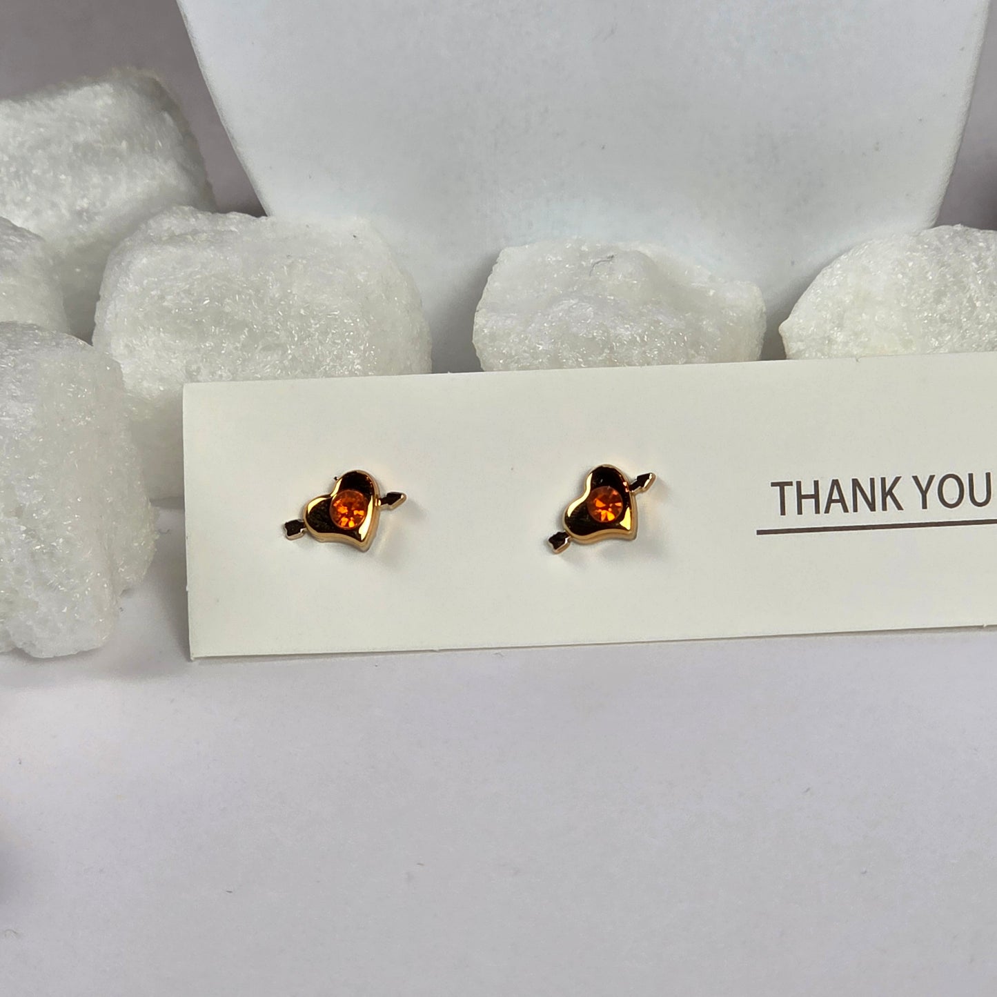 Gold Heart Brown Crystal Stud Earrings A11