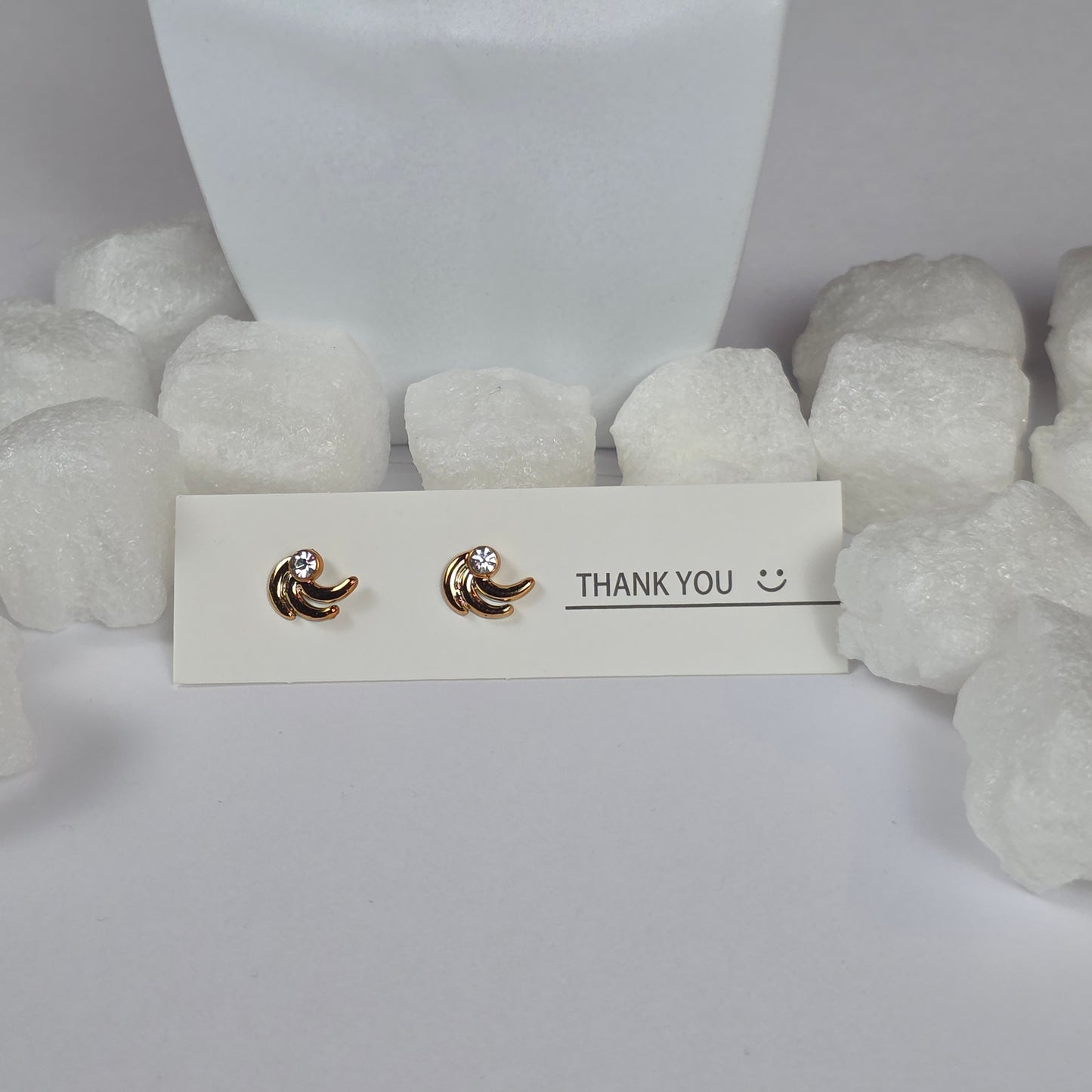 Gold Moon Clear Crystal Stud Earrings A9