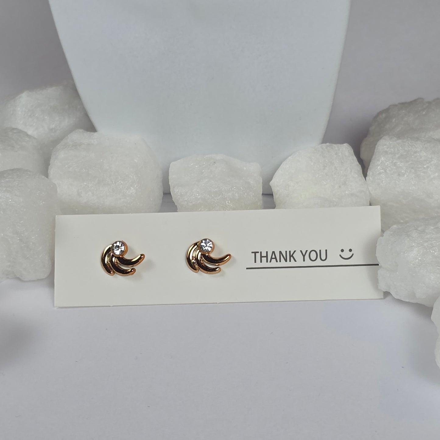 Gold Moon Clear Crystal Stud Earrings A9