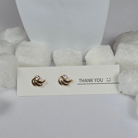 Gold Moon Clear Crystal Stud Earrings A9