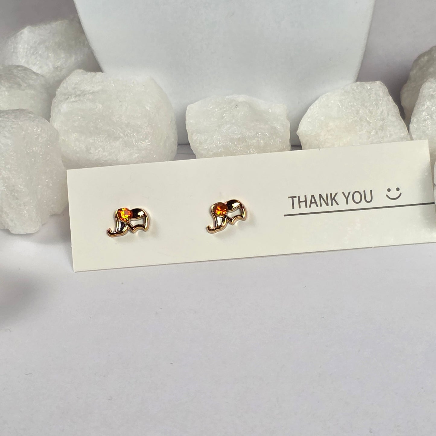 Gold Elephant Orange Crystal Stud Earrings A6