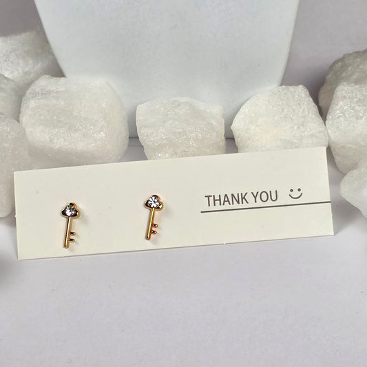 Gold Key Clear Crystal Stud Earrings A5