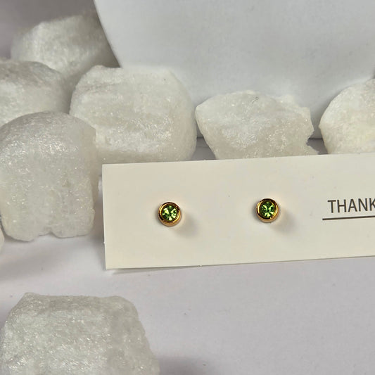Gold Round Green Crystal Stud Earrings A2