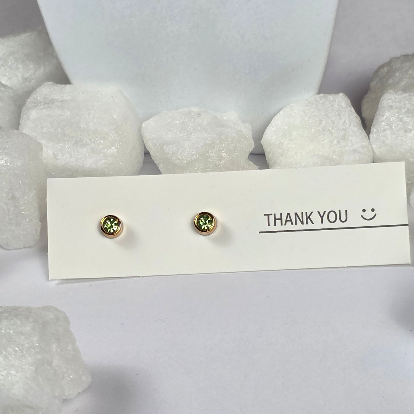 Gold Round Green Crystal Stud Earrings A2