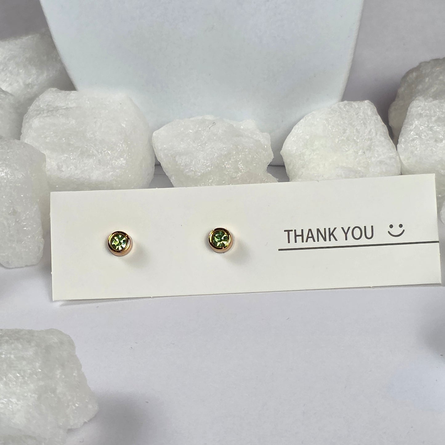 Gold Round Green Crystal Stud Earrings A2