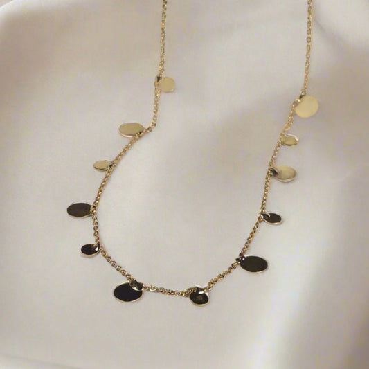 old Disc Chain Necklace - Layered Coin Charm Necklace with Mini Pendants