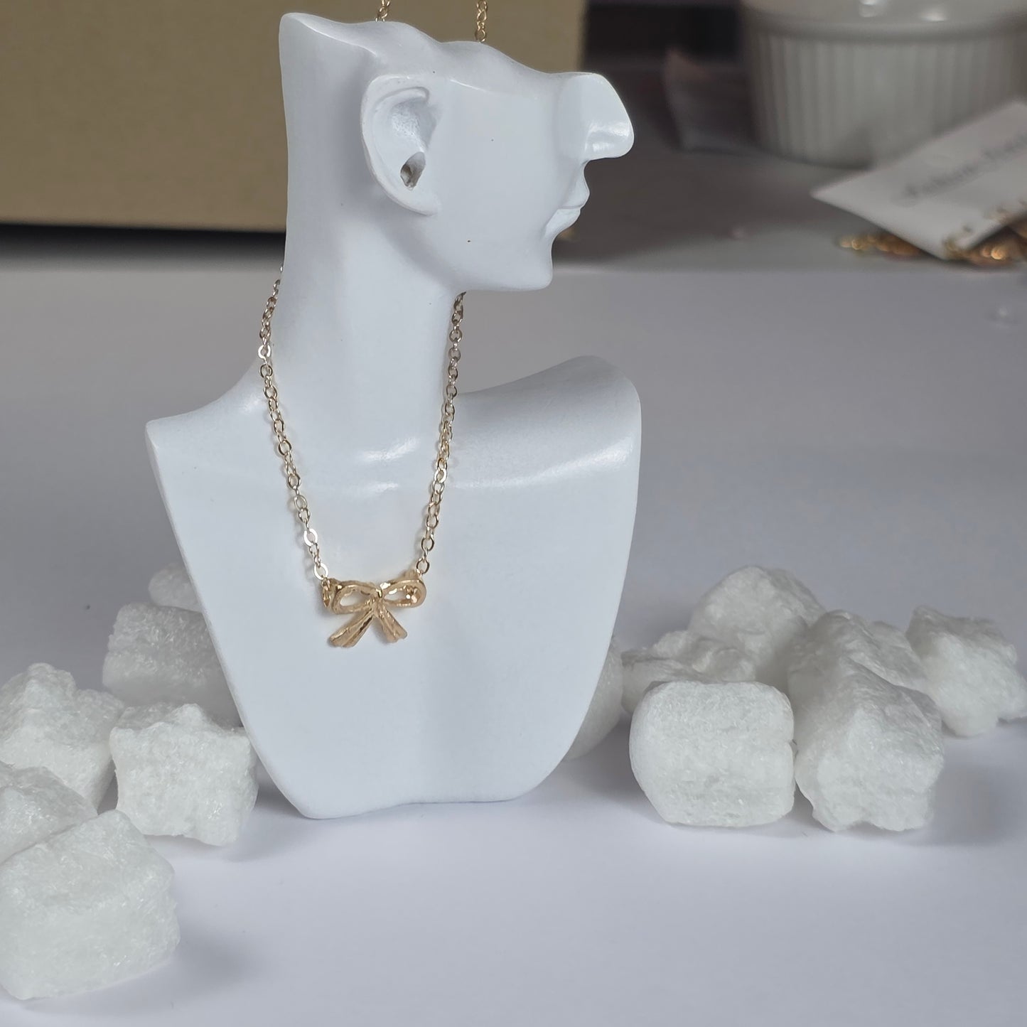 Gold Bow Necklace - Delicate Chain Necklace with Ribbon Charm