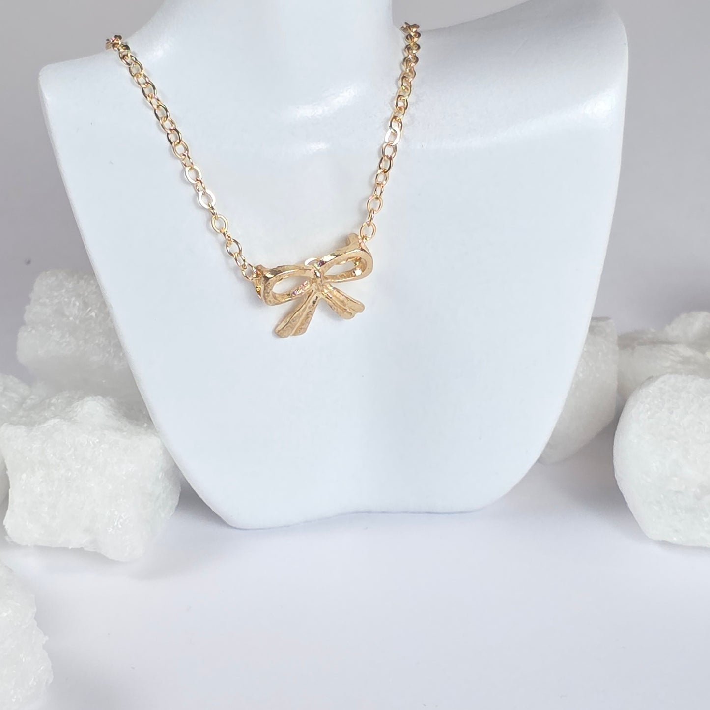 Gold Bow Necklace - Delicate Chain Necklace with Ribbon Charm