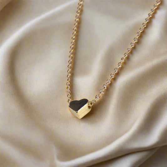 old Heart Necklace - Delicate Chain Necklace with Mini Heart Pendant