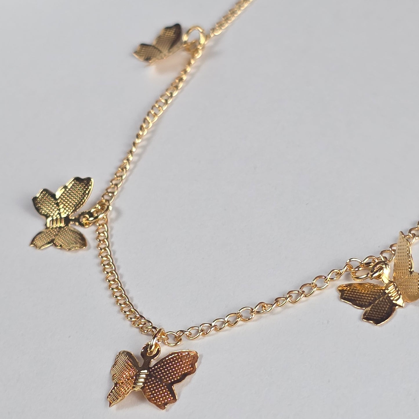 Gold Butterfly Chain Necklace Set - Layered Necklace with Textured Butterfly Charms
