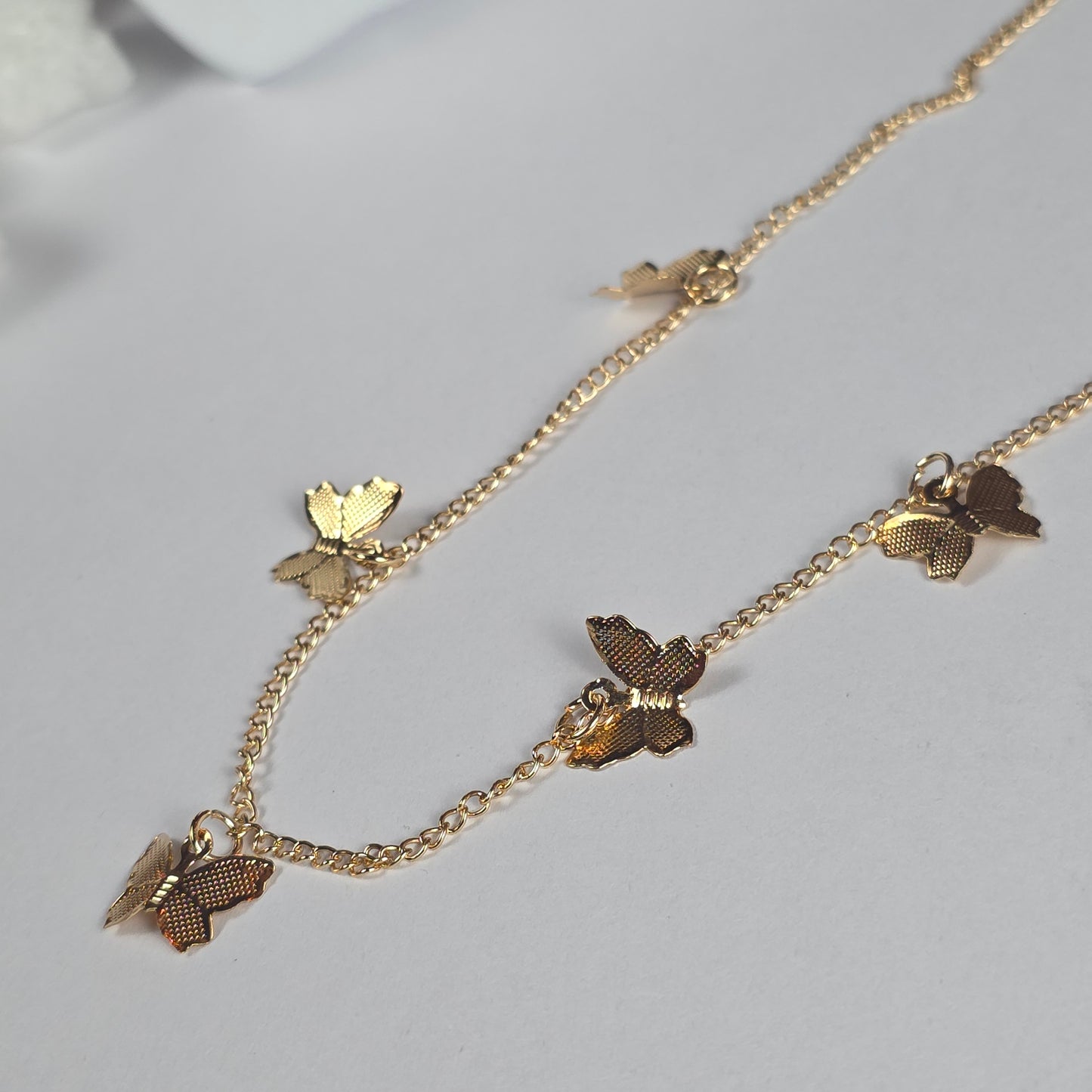 Gold Butterfly Chain Necklace Set - Layered Necklace with Textured Butterfly Charms