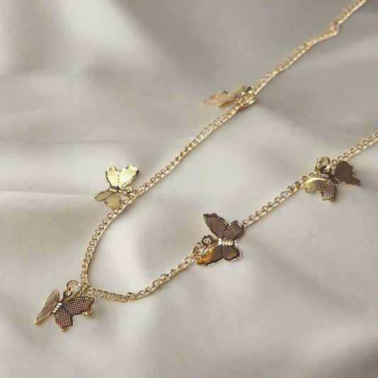 Gold Butterfly Chain Necklace Set - Layered Necklace with Textured Butterfly Charms