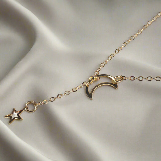Gold Moon and Star Pendant Necklace