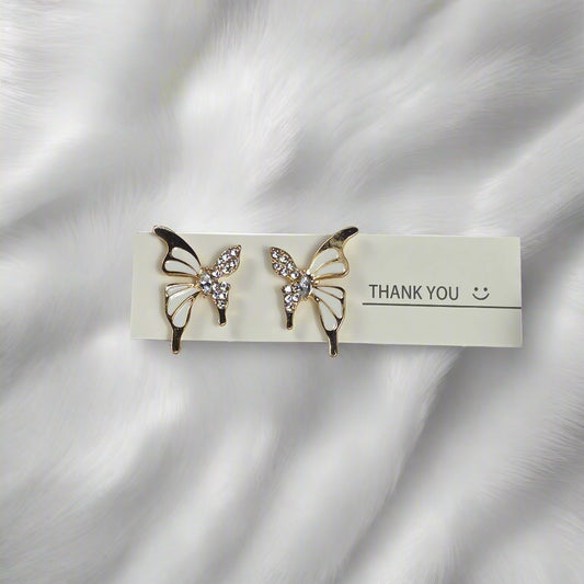 Gold Butterfly Crystal Stud Earrings