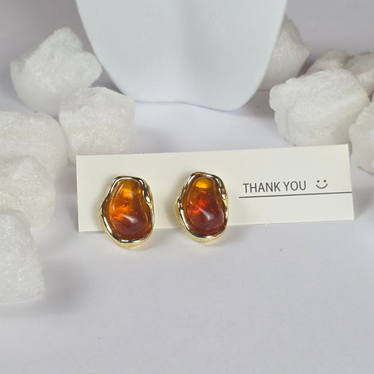 Amber Gold Stud Earrings
