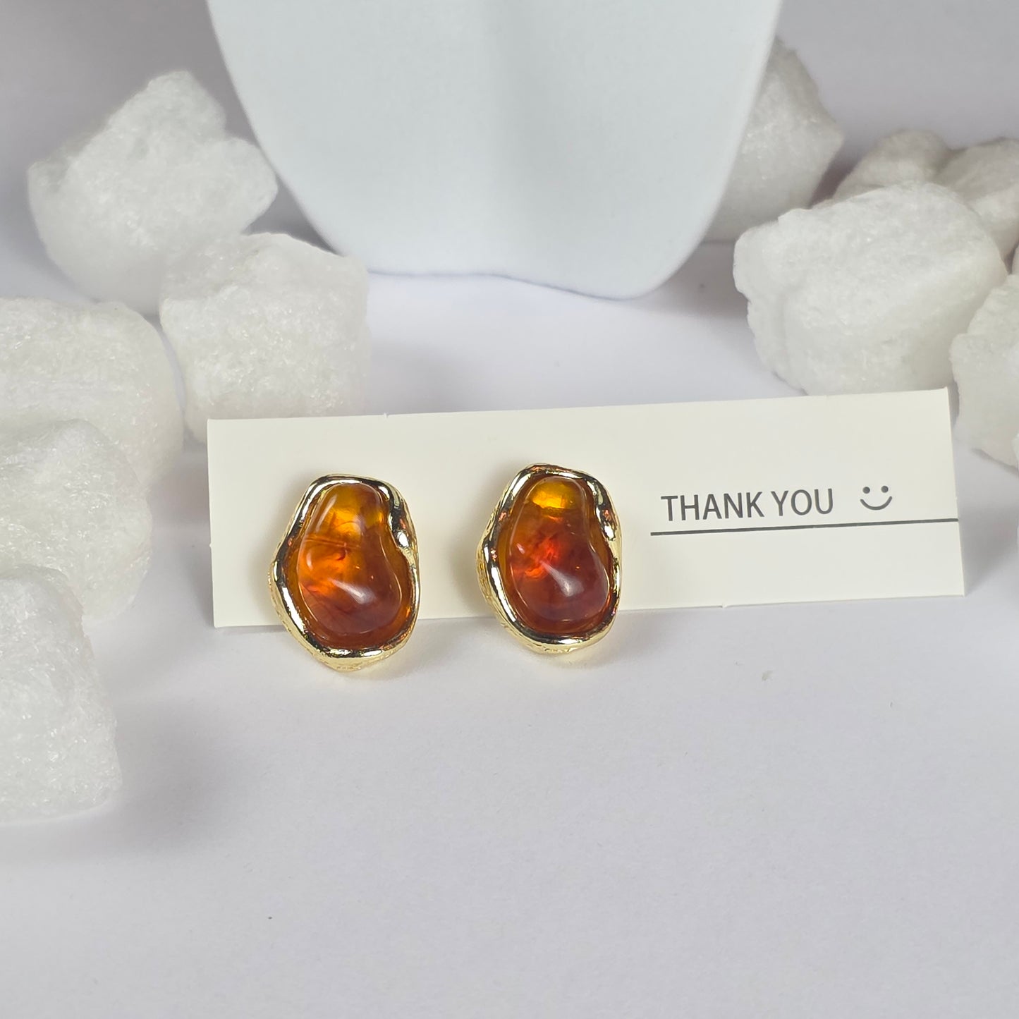 Amber Gold Stud Earrings