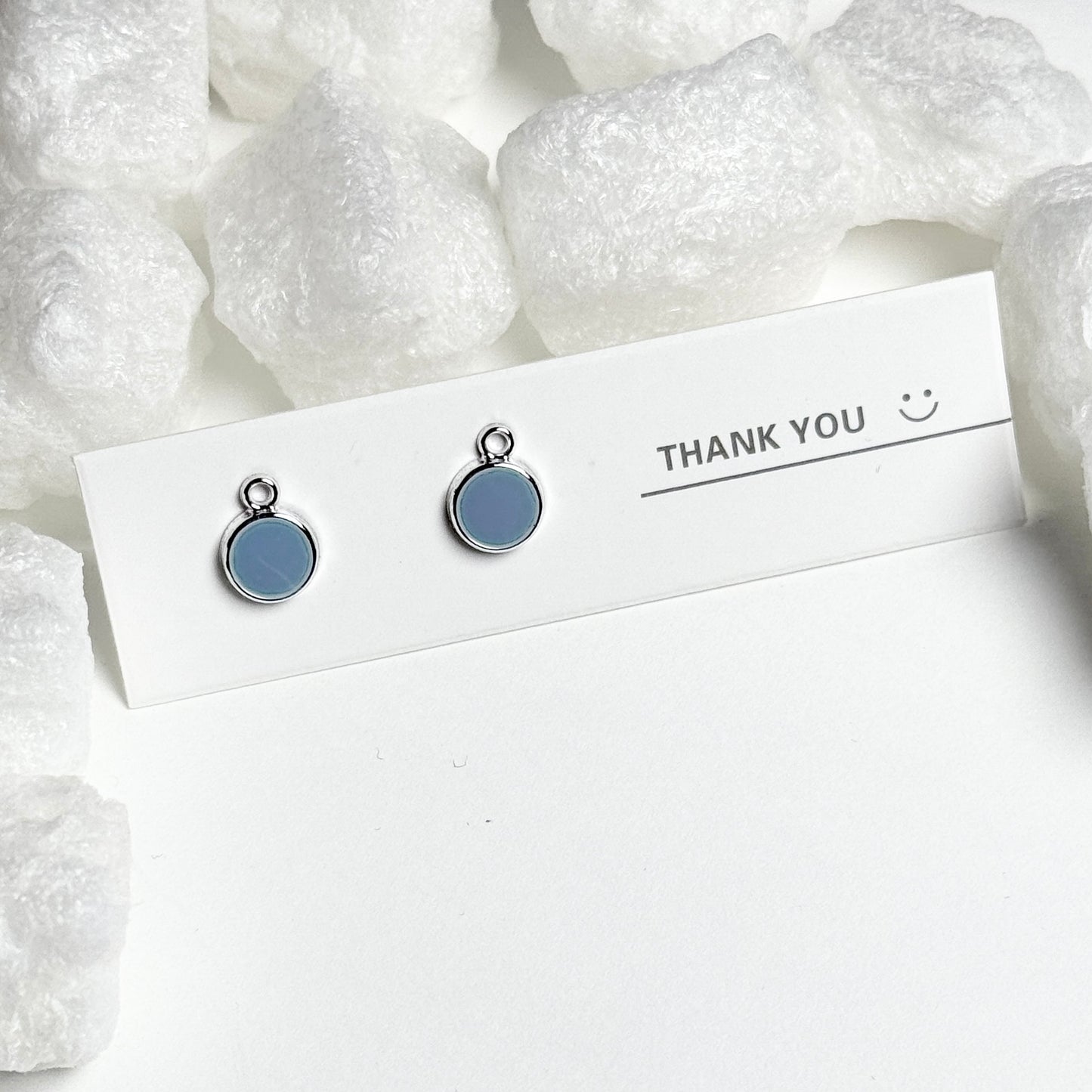 : Blue Enamel Round Charm Silver Stud Earrings F