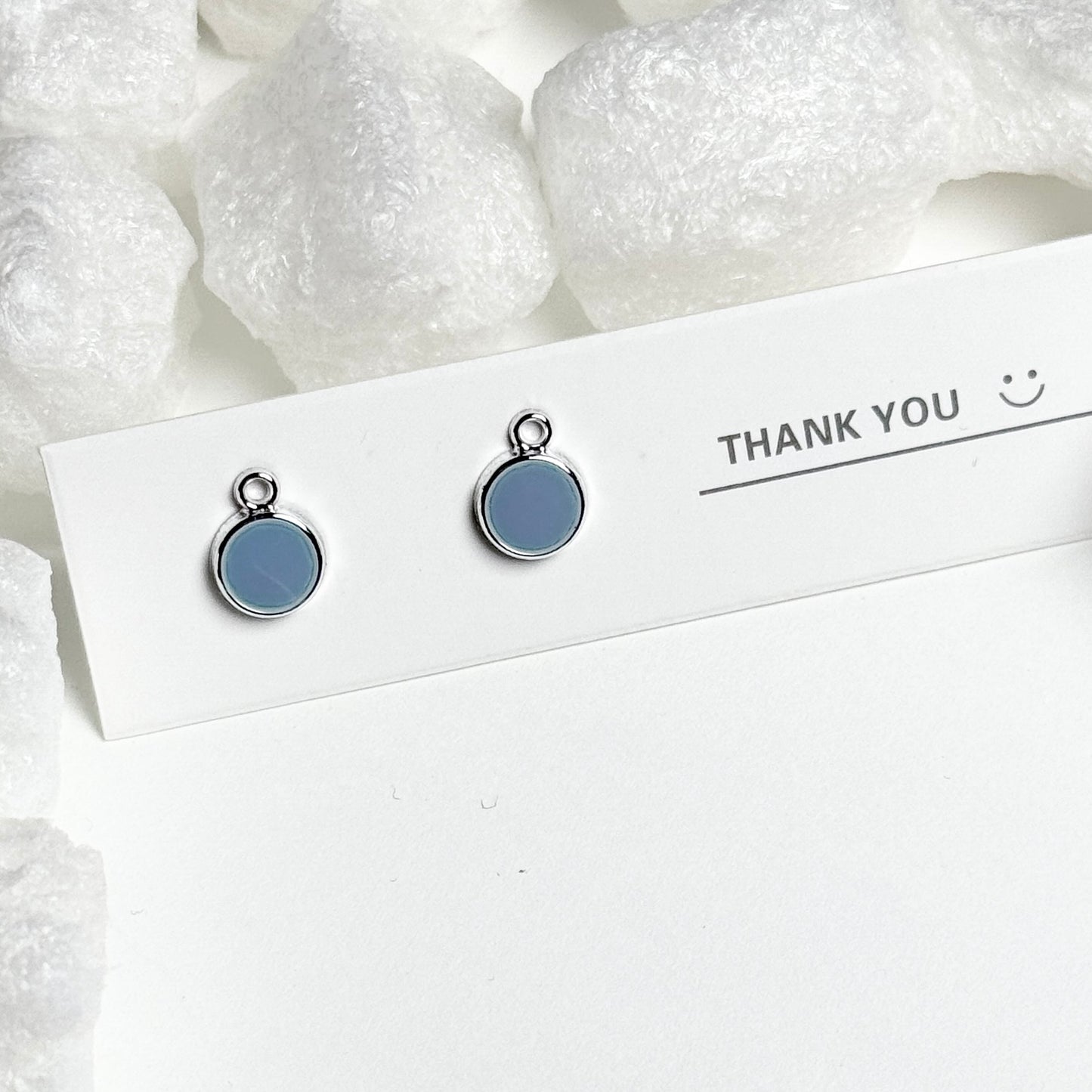 : Blue Enamel Round Charm Silver Stud Earrings F