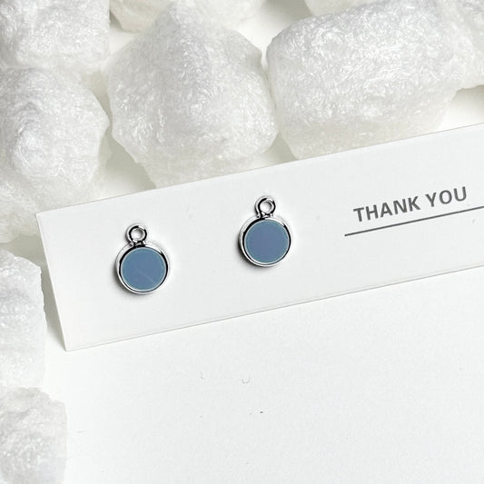 : Blue Enamel Round Charm Silver Stud Earrings F
