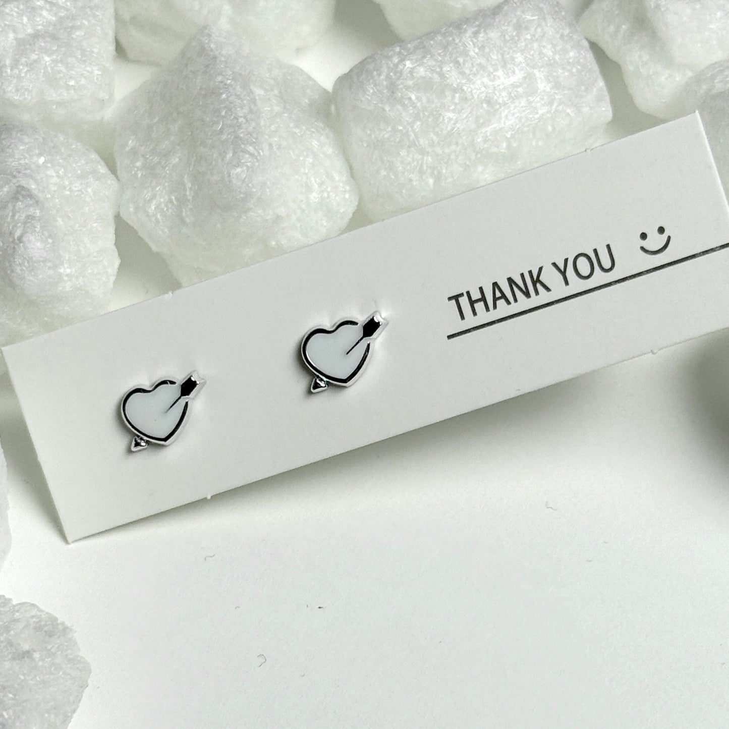 Silver Heart with Arrow Outline Stud Earrings F