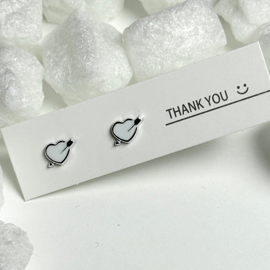 Silver Heart with Arrow Outline Stud Earrings F