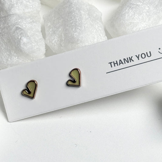 Yellow Enamel Heart Black Frame Stud Earrings F