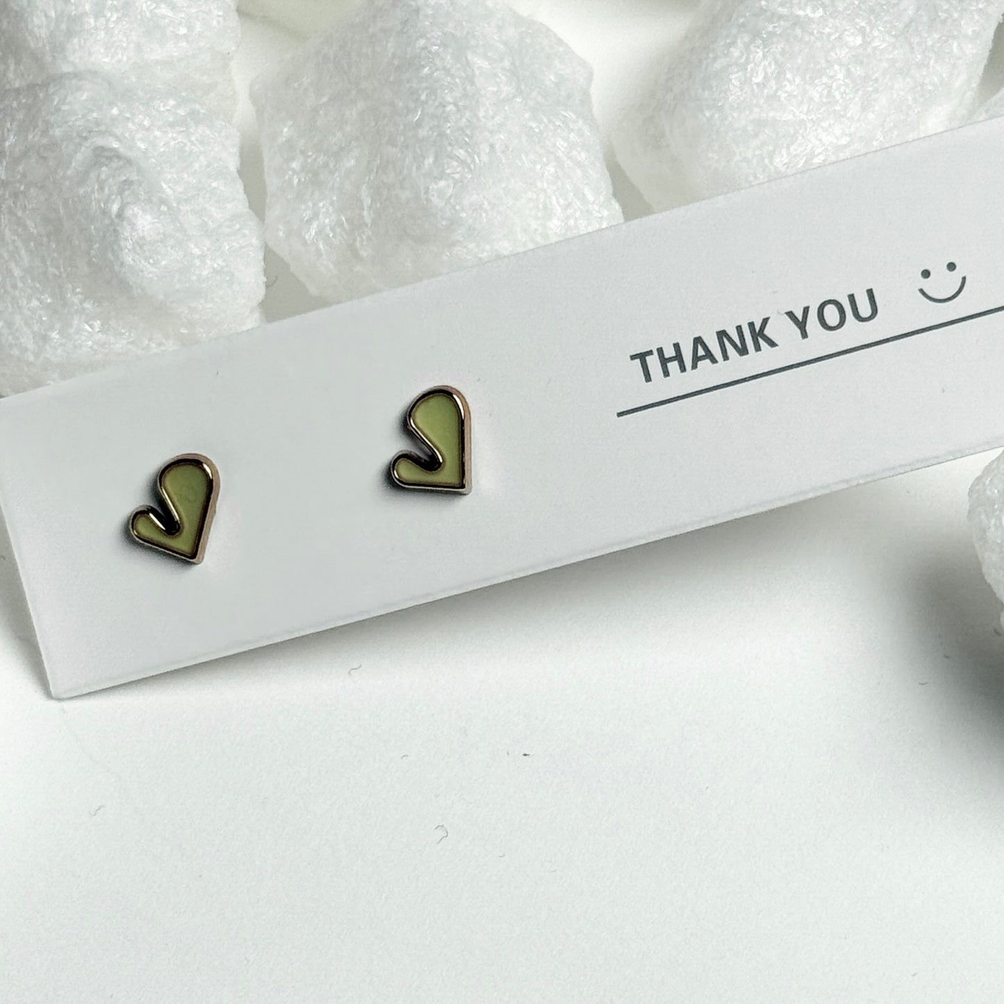 Yellow Enamel Heart Black Frame Stud Earrings F