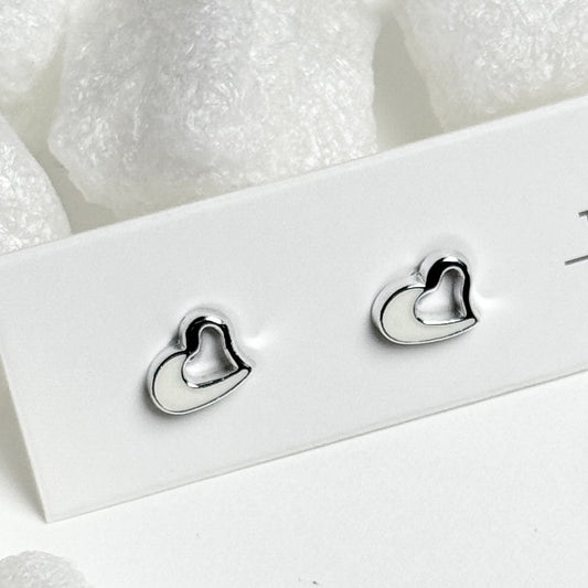 Silver Double Heart Outline Stud Earrings E