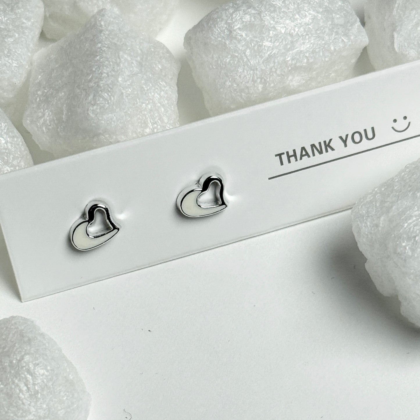 Silver Double Heart Outline Stud Earrings E