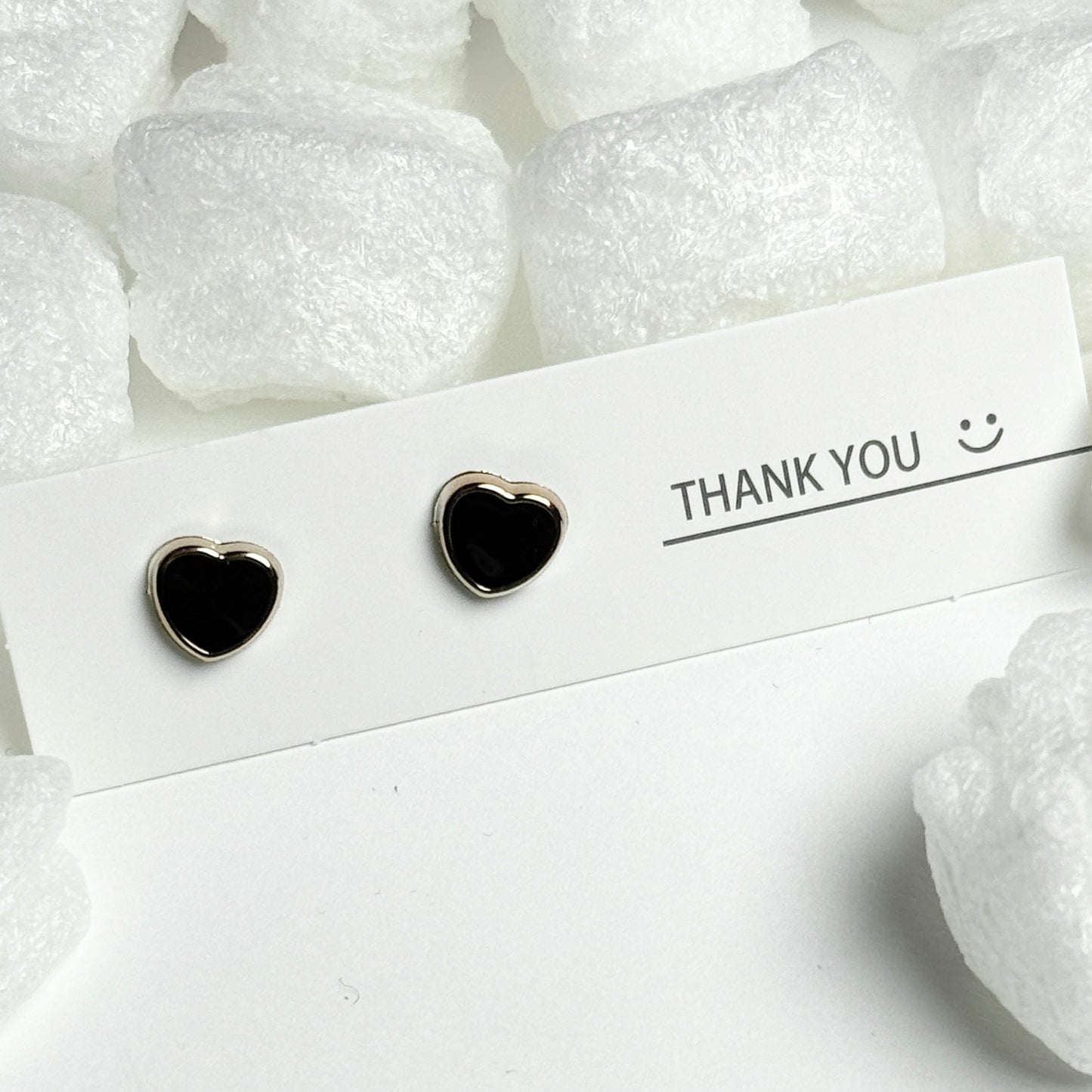 Black Enamel Heart Gold Frame Stud Earrings E