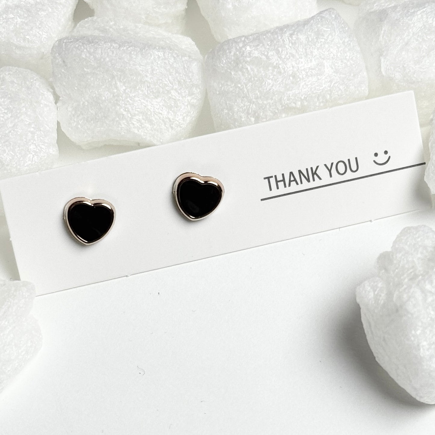 Black Enamel Heart Gold Frame Stud Earrings E