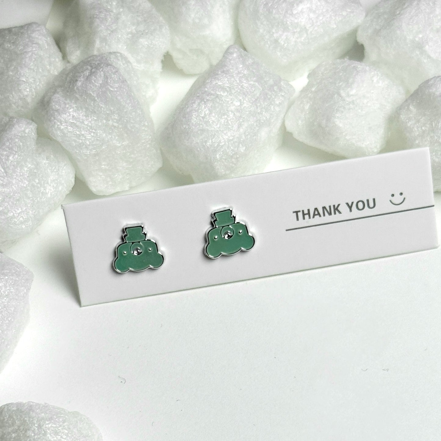 Green Enamel Cactus Silver Frame Stud Earrings  D