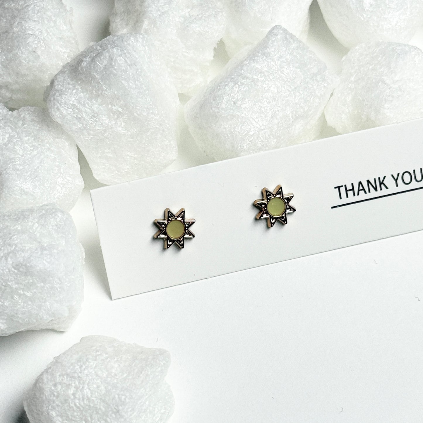 Yellow Enamel Star Center Silver Sunray Frame Stud Earrings G