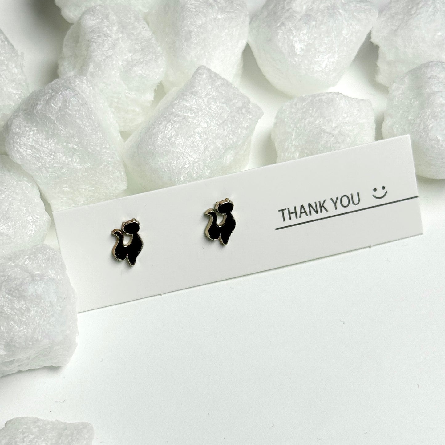 Black Enamel Cat Silhouette Gold Frame Stud Earrings D