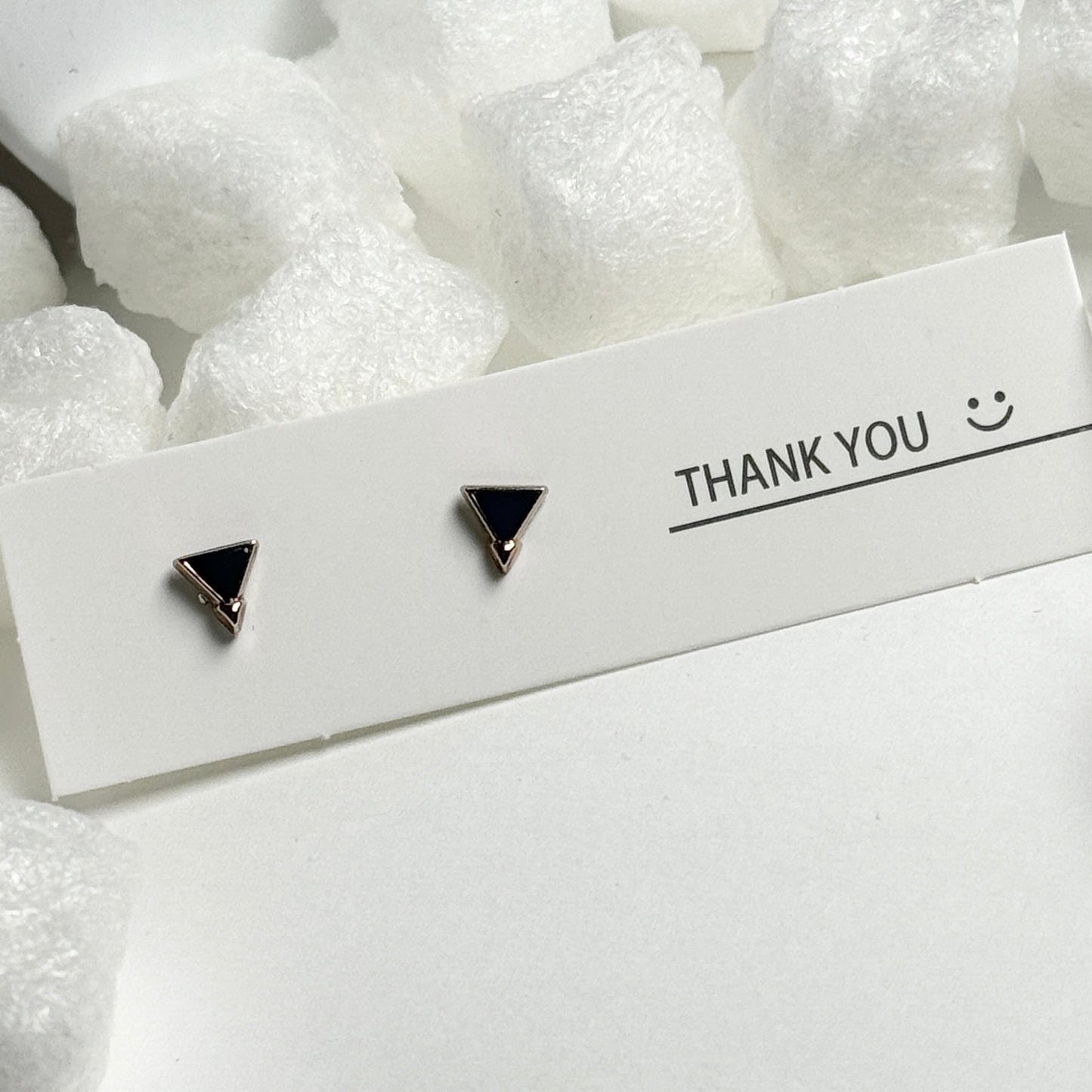Black Enamel Triangle Silver Frame Stud Earrings C