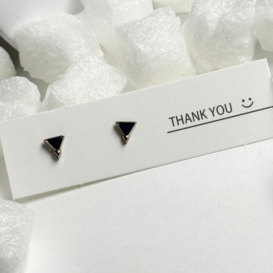 Black Enamel Triangle Silver Frame Stud Earrings C