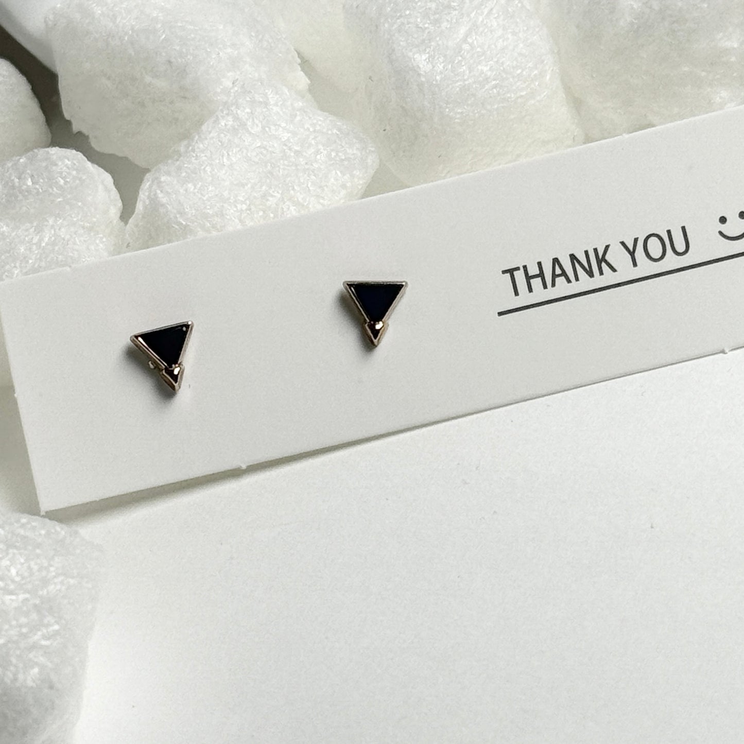 Black Enamel Triangle Silver Frame Stud Earrings C