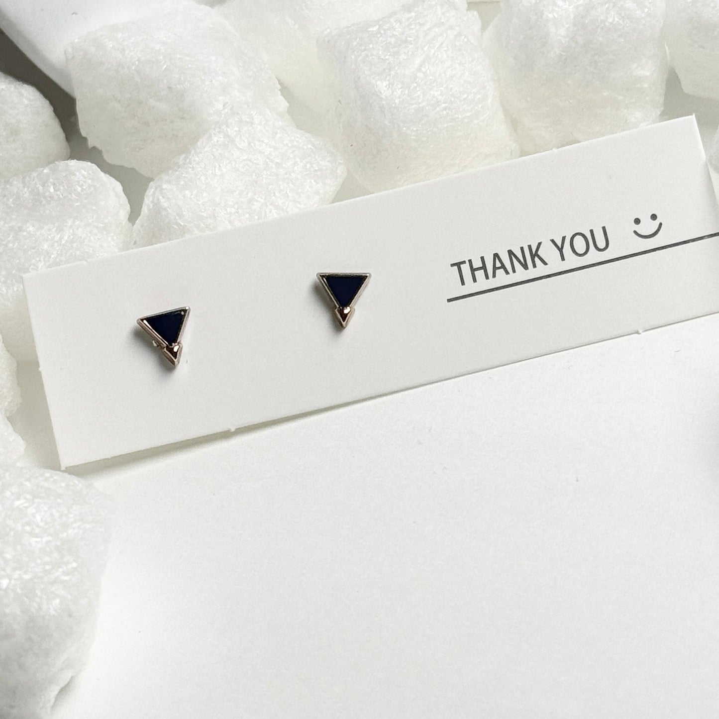 Black Enamel Triangle Silver Frame Stud Earrings C