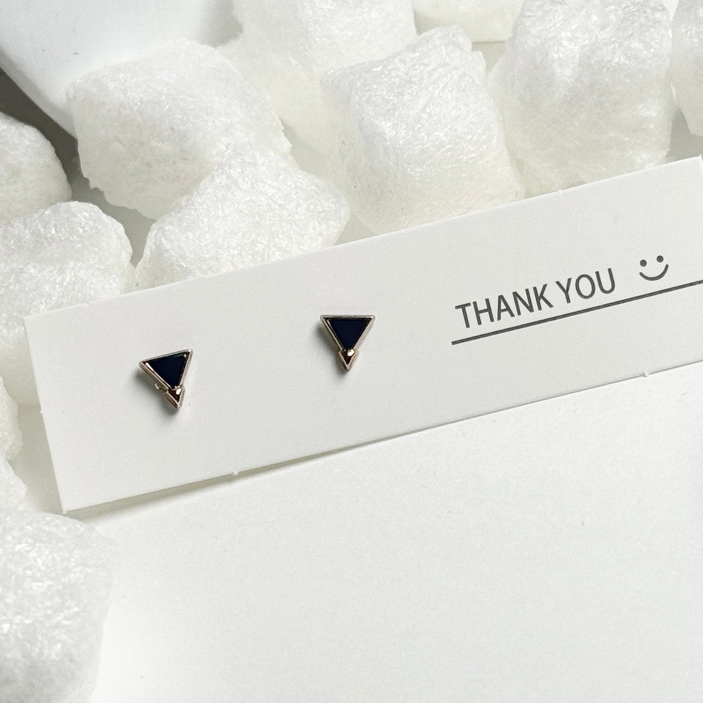 Black Enamel Triangle Silver Frame Stud Earrings C