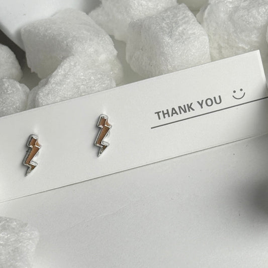 Orange Enamel Lightning Bolt Silver Frame Stud Earrings C