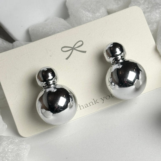 Silver Double Ball Drop Earrings