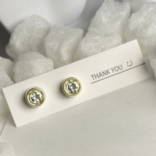 Clear Crystal Gold Bezel Round Stud Earrings C