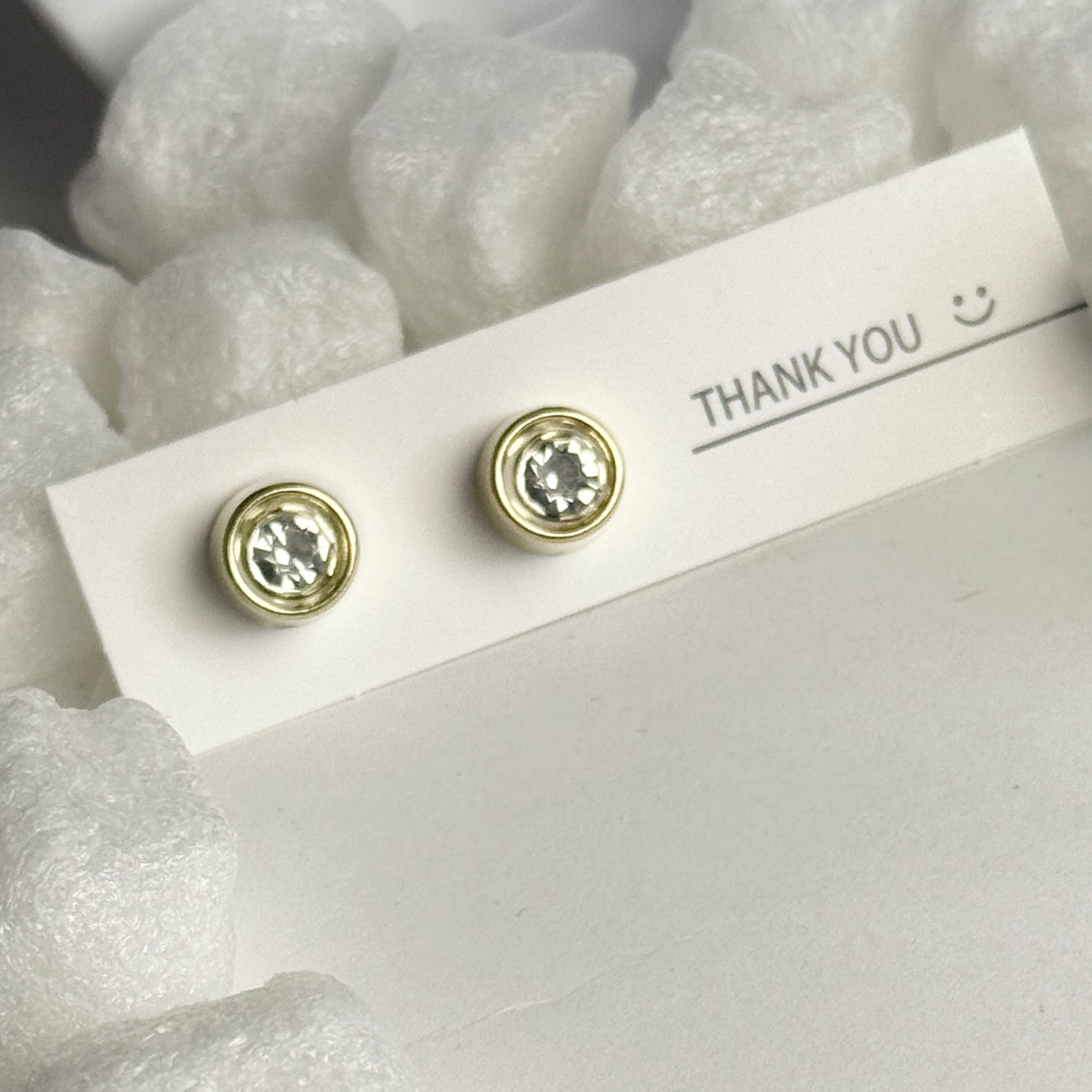 Clear Crystal Gold Bezel Round Stud Earrings C