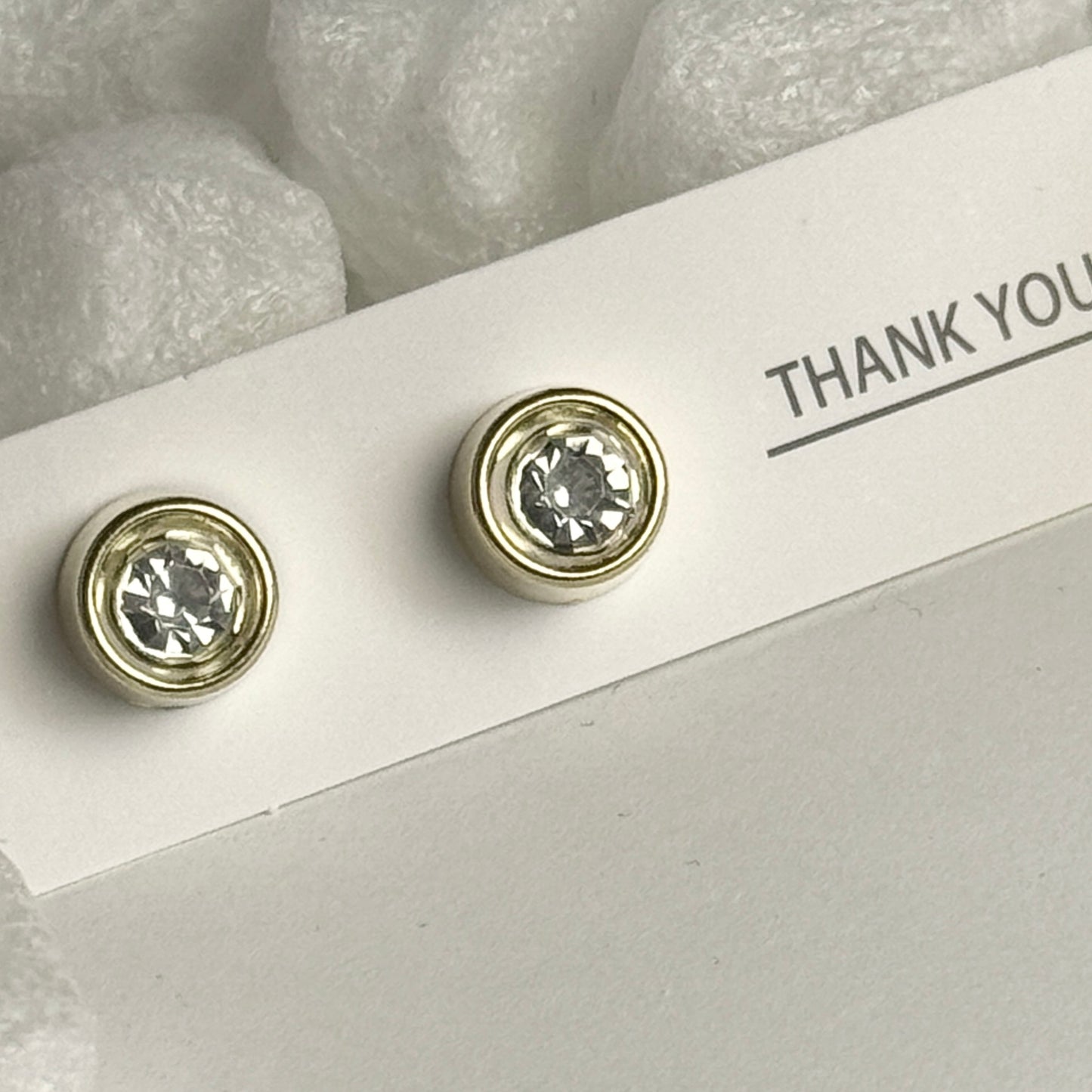 Clear Crystal Gold Bezel Round Stud Earrings C