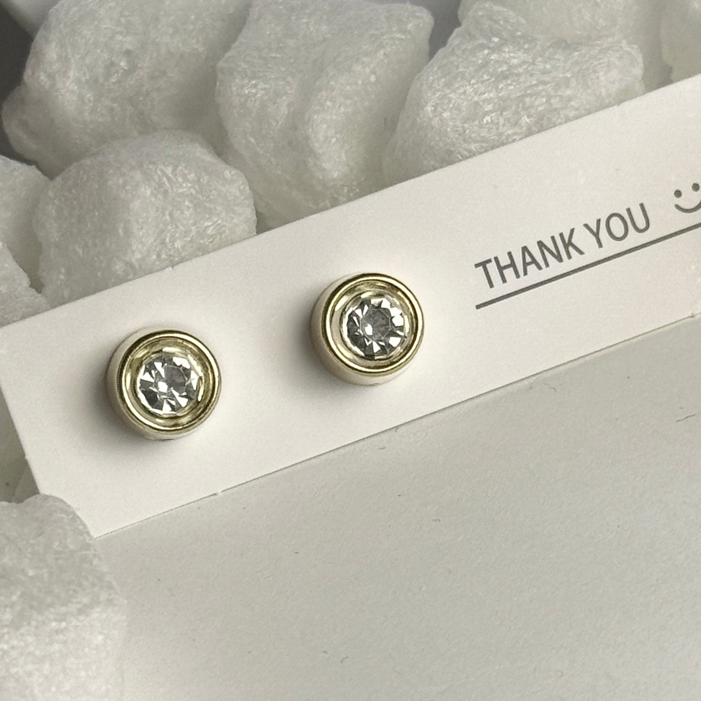 Clear Crystal Gold Bezel Round Stud Earrings C