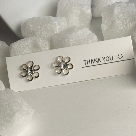 Flower Crystal Center Stud Earrings B