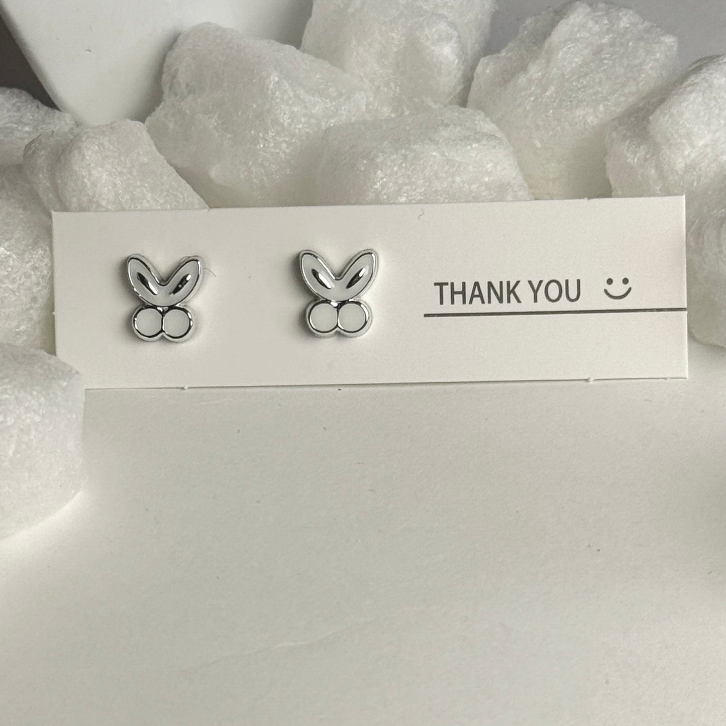 Silver Rabbit Ears Outline Stud Earrings C